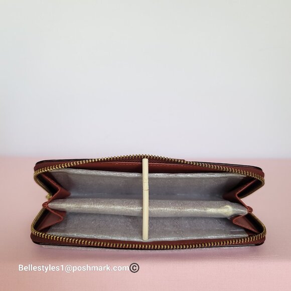 COACH Slim Accordion Zip Wallet In Signature Canvas with Back Slip Pocket- Tan R - Picture 12 of 16